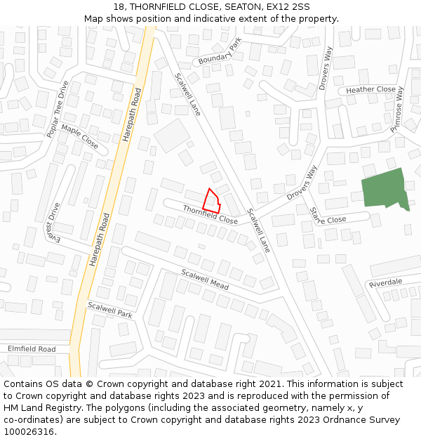 18, THORNFIELD CLOSE, SEATON, EX12 2SS: Location map and indicative extent of plot