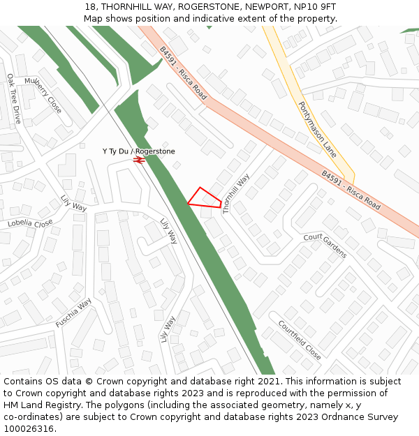 18, THORNHILL WAY, ROGERSTONE, NEWPORT, NP10 9FT: Location map and indicative extent of plot