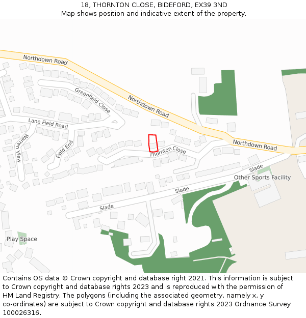 18, THORNTON CLOSE, BIDEFORD, EX39 3ND: Location map and indicative extent of plot