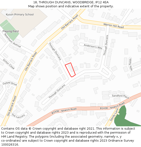 18, THROUGH DUNCANS, WOODBRIDGE, IP12 4EA: Location map and indicative extent of plot