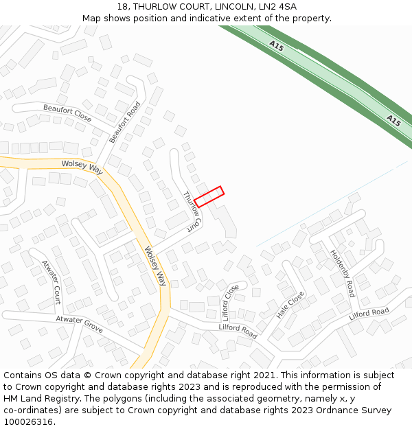18, THURLOW COURT, LINCOLN, LN2 4SA: Location map and indicative extent of plot