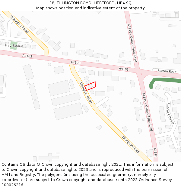 18, TILLINGTON ROAD, HEREFORD, HR4 9QJ: Location map and indicative extent of plot
