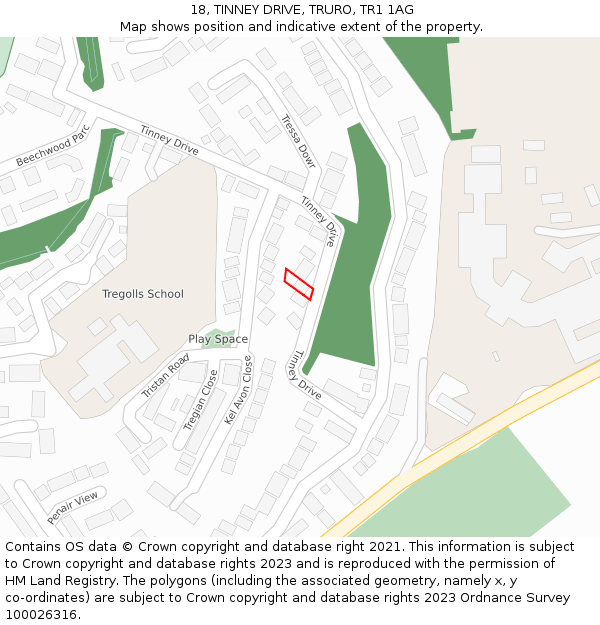 18, TINNEY DRIVE, TRURO, TR1 1AG: Location map and indicative extent of plot