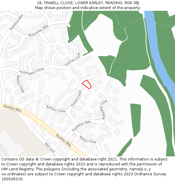 18, TINWELL CLOSE, LOWER EARLEY, READING, RG6 3BJ: Location map and indicative extent of plot