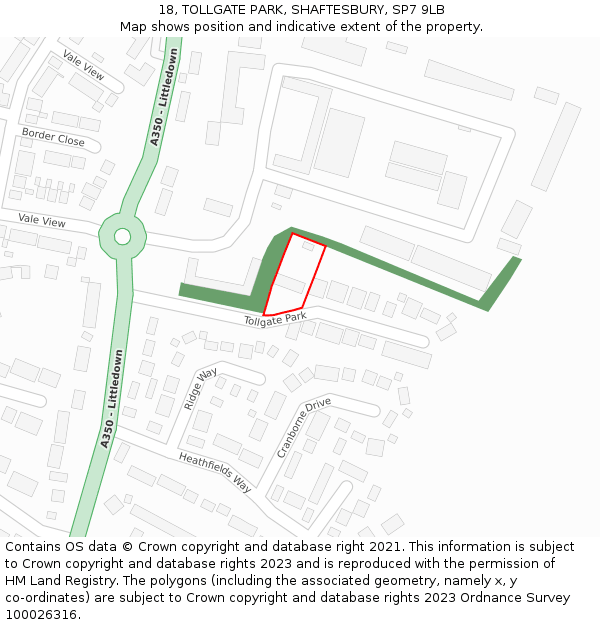 18, TOLLGATE PARK, SHAFTESBURY, SP7 9LB: Location map and indicative extent of plot