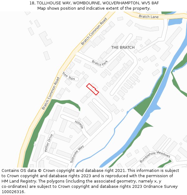 18, TOLLHOUSE WAY, WOMBOURNE, WOLVERHAMPTON, WV5 8AF: Location map and indicative extent of plot