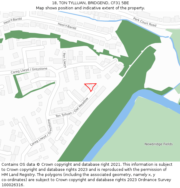 18, TON TYLLUAN, BRIDGEND, CF31 5BE: Location map and indicative extent of plot