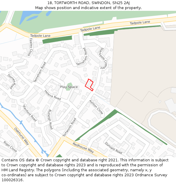 18, TORTWORTH ROAD, SWINDON, SN25 2AJ: Location map and indicative extent of plot