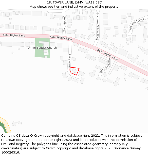 18, TOWER LANE, LYMM, WA13 0BD: Location map and indicative extent of plot