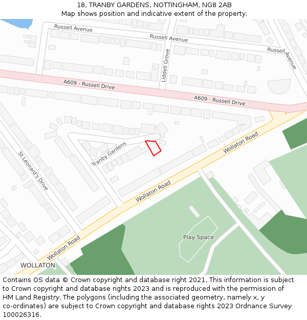 18, TRANBY GARDENS, NOTTINGHAM, NG8 2AB: Location map and indicative extent of plot