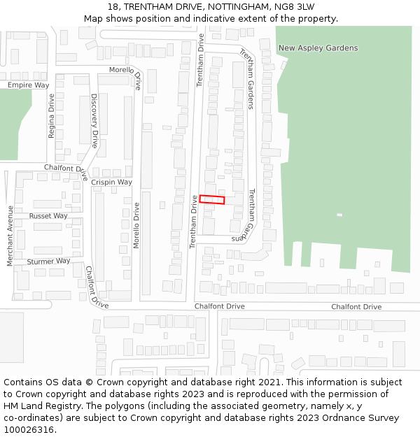 18, TRENTHAM DRIVE, NOTTINGHAM, NG8 3LW: Location map and indicative extent of plot