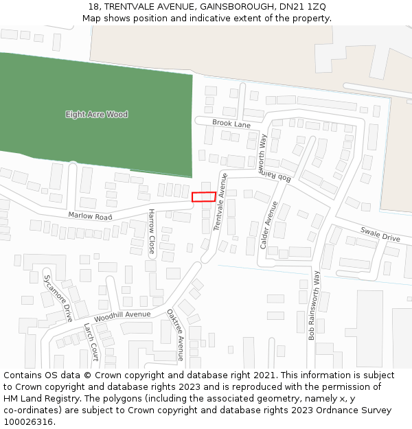 18, TRENTVALE AVENUE, GAINSBOROUGH, DN21 1ZQ: Location map and indicative extent of plot