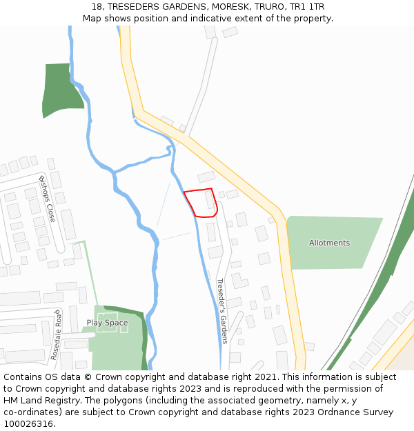 18, TRESEDERS GARDENS, MORESK, TRURO, TR1 1TR: Location map and indicative extent of plot