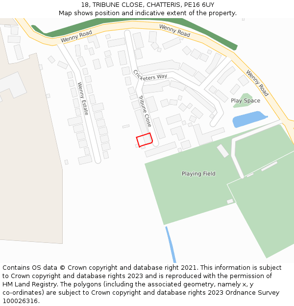 18, TRIBUNE CLOSE, CHATTERIS, PE16 6UY: Location map and indicative extent of plot