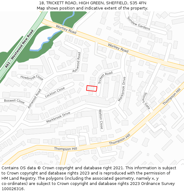 18, TRICKETT ROAD, HIGH GREEN, SHEFFIELD, S35 4FN: Location map and indicative extent of plot