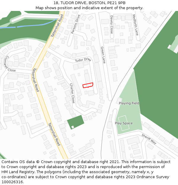 18, TUDOR DRIVE, BOSTON, PE21 9PB: Location map and indicative extent of plot