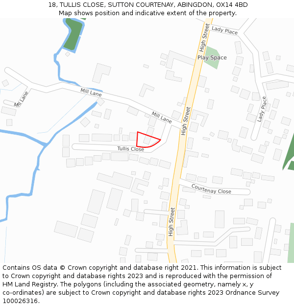 18, TULLIS CLOSE, SUTTON COURTENAY, ABINGDON, OX14 4BD: Location map and indicative extent of plot