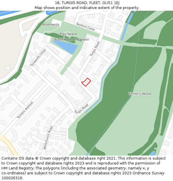 18, TURGIS ROAD, FLEET, GU51 1EJ: Location map and indicative extent of plot