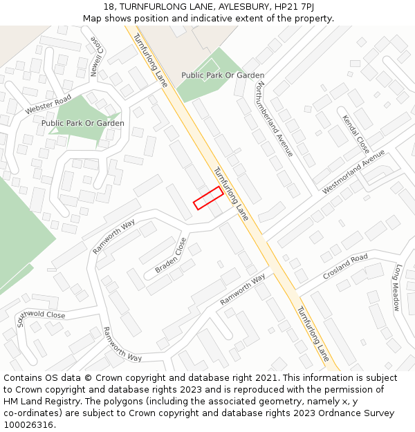 18, TURNFURLONG LANE, AYLESBURY, HP21 7PJ: Location map and indicative extent of plot