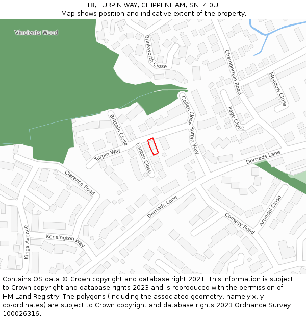 18, TURPIN WAY, CHIPPENHAM, SN14 0UF: Location map and indicative extent of plot