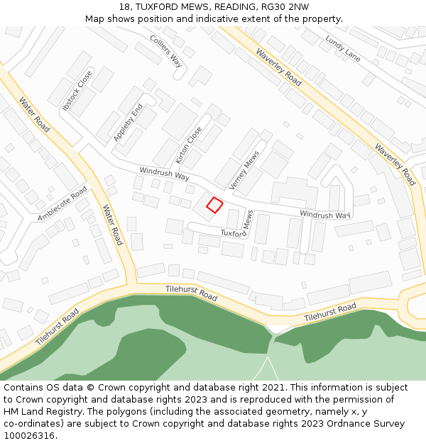 18, TUXFORD MEWS, READING, RG30 2NW: Location map and indicative extent of plot