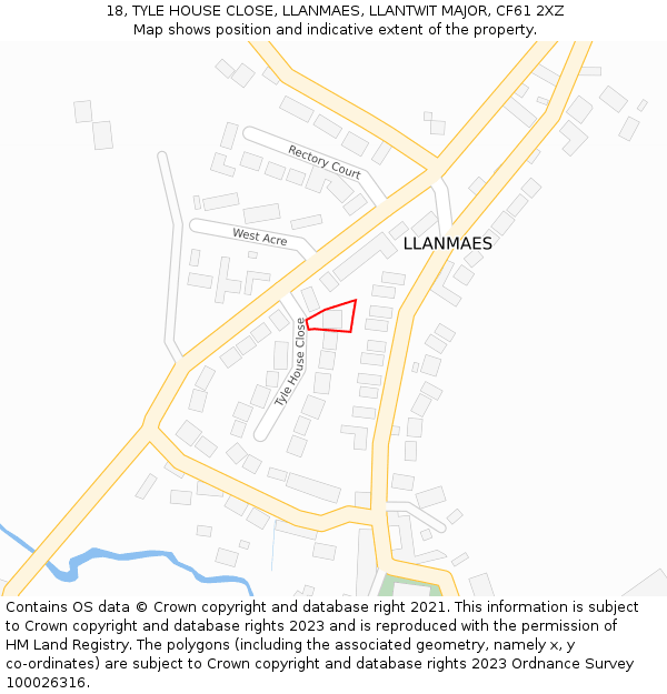 18, TYLE HOUSE CLOSE, LLANMAES, LLANTWIT MAJOR, CF61 2XZ: Location map and indicative extent of plot