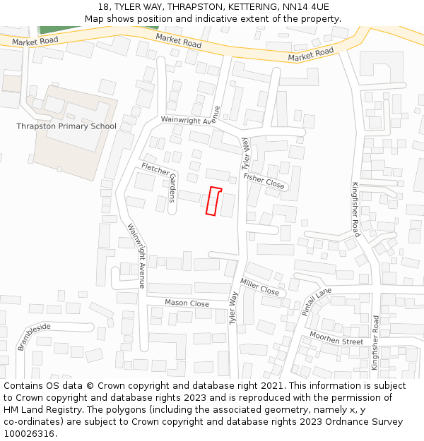 18, TYLER WAY, THRAPSTON, KETTERING, NN14 4UE: Location map and indicative extent of plot