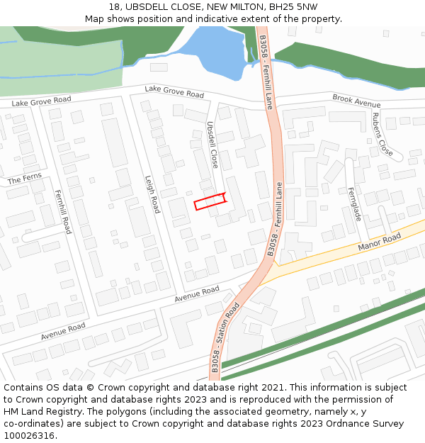 18, UBSDELL CLOSE, NEW MILTON, BH25 5NW: Location map and indicative extent of plot