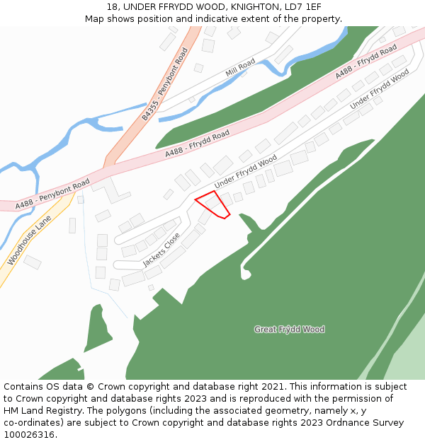 18, UNDER FFRYDD WOOD, KNIGHTON, LD7 1EF: Location map and indicative extent of plot