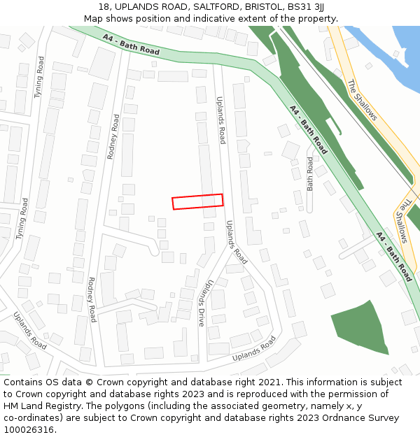 18, UPLANDS ROAD, SALTFORD, BRISTOL, BS31 3JJ: Location map and indicative extent of plot