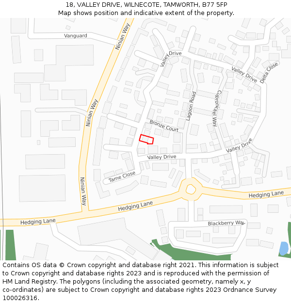 18, VALLEY DRIVE, WILNECOTE, TAMWORTH, B77 5FP: Location map and indicative extent of plot