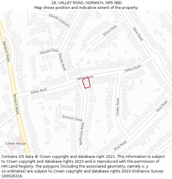 18, VALLEY ROAD, NORWICH, NR5 0BD: Location map and indicative extent of plot