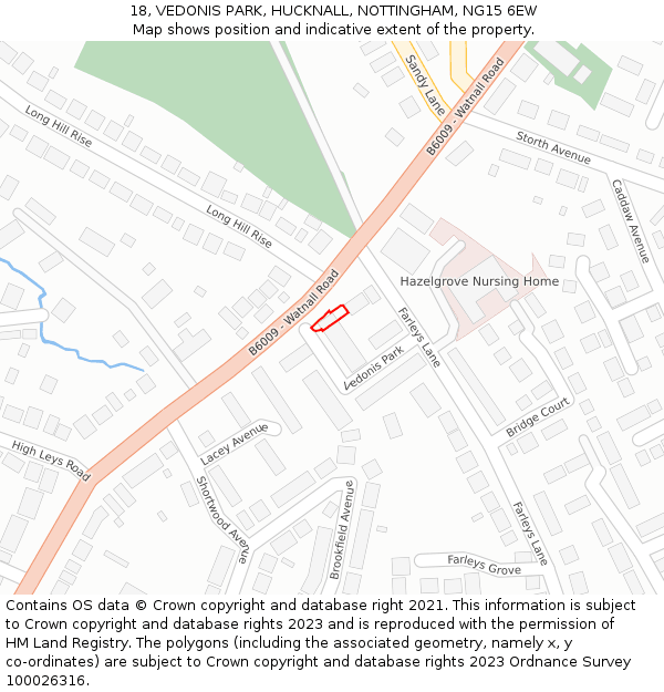 18, VEDONIS PARK, HUCKNALL, NOTTINGHAM, NG15 6EW: Location map and indicative extent of plot