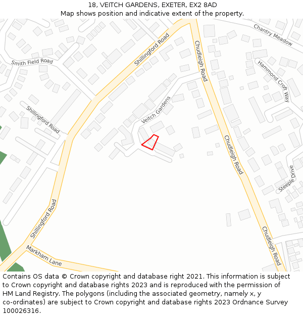 18, VEITCH GARDENS, EXETER, EX2 8AD: Location map and indicative extent of plot