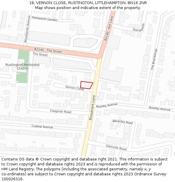 18, VERNON CLOSE, RUSTINGTON, LITTLEHAMPTON, BN16 2NR: Location map and indicative extent of plot