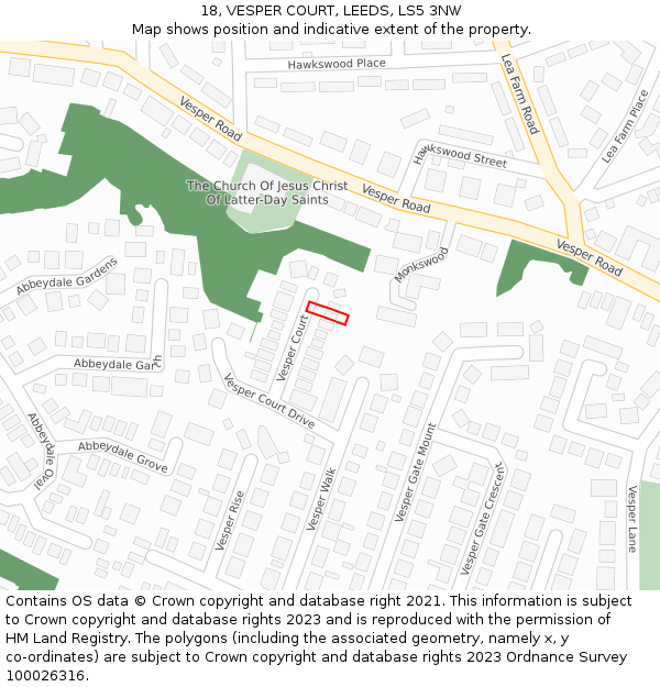 18, VESPER COURT, LEEDS, LS5 3NW: Location map and indicative extent of plot