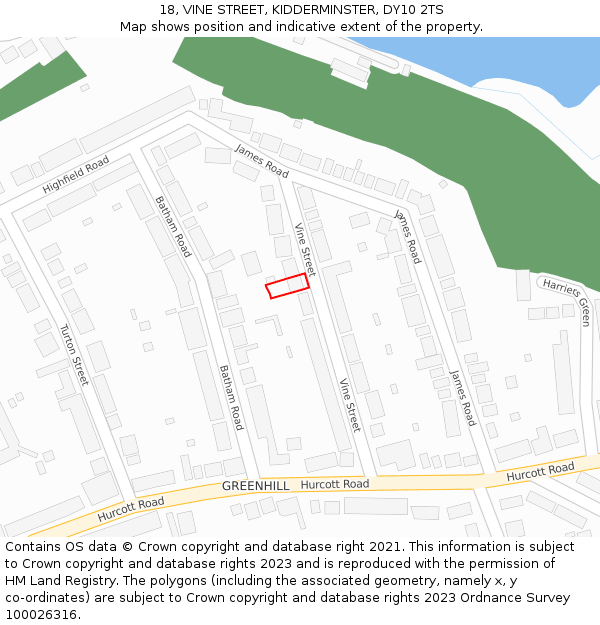 18, VINE STREET, KIDDERMINSTER, DY10 2TS: Location map and indicative extent of plot