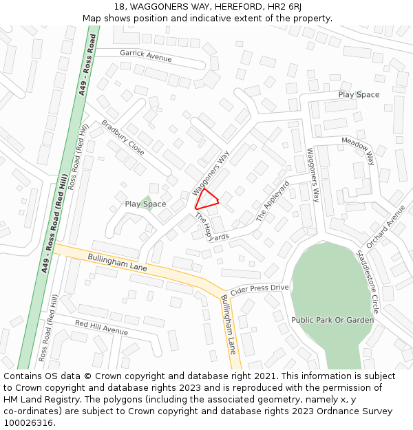 18, WAGGONERS WAY, HEREFORD, HR2 6RJ: Location map and indicative extent of plot
