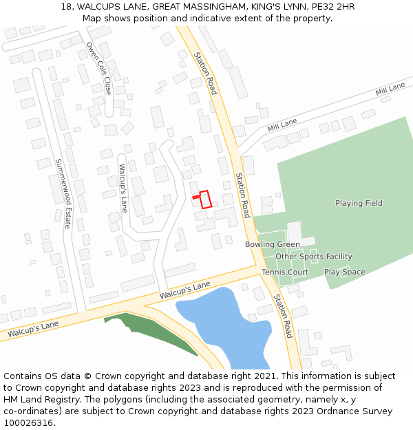 18, WALCUPS LANE, GREAT MASSINGHAM, KING'S LYNN, PE32 2HR: Location map and indicative extent of plot