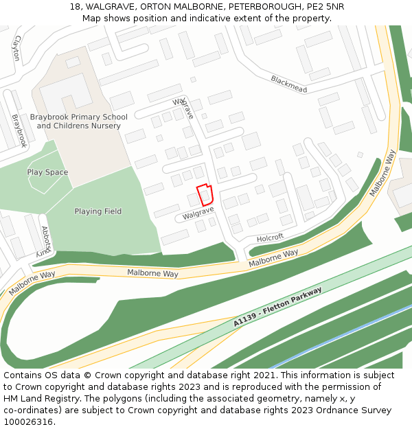 18, WALGRAVE, ORTON MALBORNE, PETERBOROUGH, PE2 5NR: Location map and indicative extent of plot