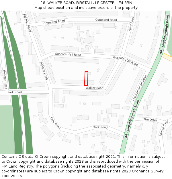 18, WALKER ROAD, BIRSTALL, LEICESTER, LE4 3BN: Location map and indicative extent of plot