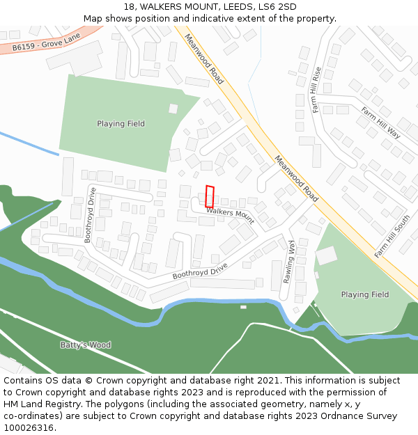 18, WALKERS MOUNT, LEEDS, LS6 2SD: Location map and indicative extent of plot