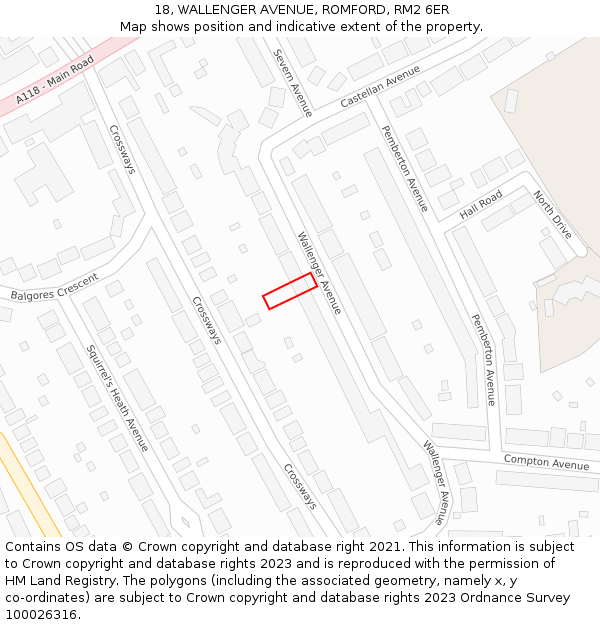 18, WALLENGER AVENUE, ROMFORD, RM2 6ER: Location map and indicative extent of plot