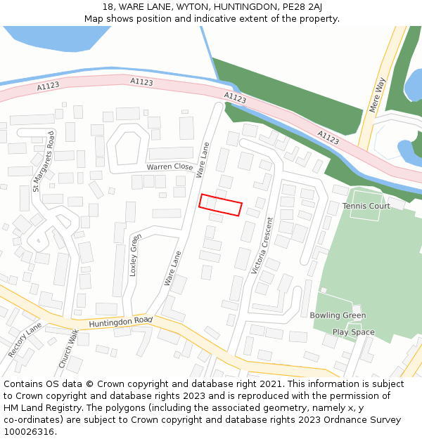 18, WARE LANE, WYTON, HUNTINGDON, PE28 2AJ: Location map and indicative extent of plot