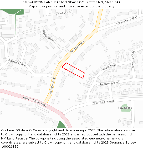 18, WARKTON LANE, BARTON SEAGRAVE, KETTERING, NN15 5AA: Location map and indicative extent of plot