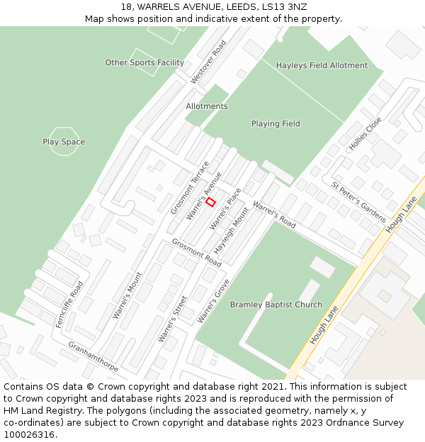 18, WARRELS AVENUE, LEEDS, LS13 3NZ: Location map and indicative extent of plot