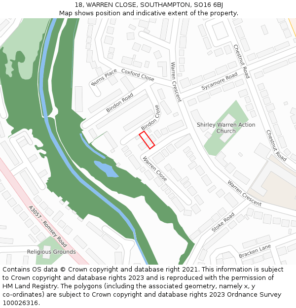 18, WARREN CLOSE, SOUTHAMPTON, SO16 6BJ: Location map and indicative extent of plot