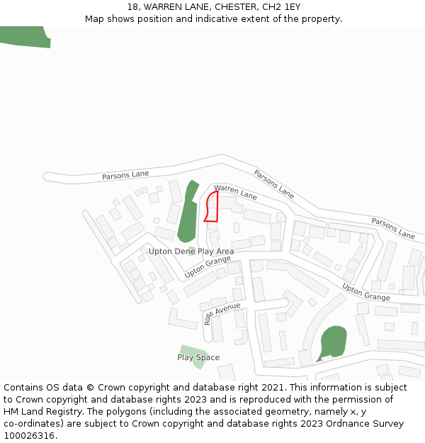18, WARREN LANE, CHESTER, CH2 1EY: Location map and indicative extent of plot