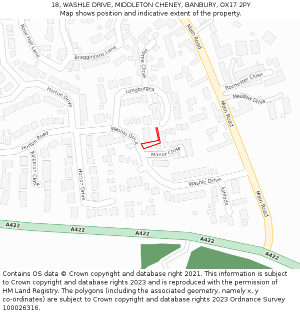 18, WASHLE DRIVE, MIDDLETON CHENEY, BANBURY, OX17 2PY: Location map and indicative extent of plot