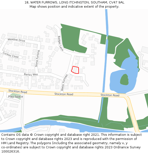 18, WATER FURROWS, LONG ITCHINGTON, SOUTHAM, CV47 9AL: Location map and indicative extent of plot